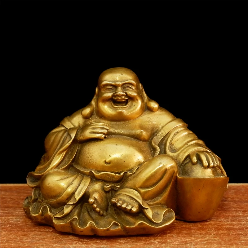 

Chinese Old Collection Handwork Copper Carving Smile Maitreya Buddha Statue
