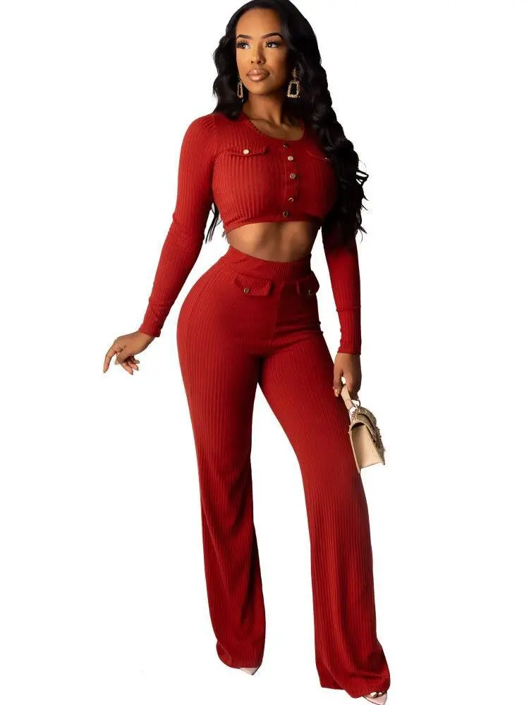 

Women's Long Sleeve Top + Wide Leg Pants Set
