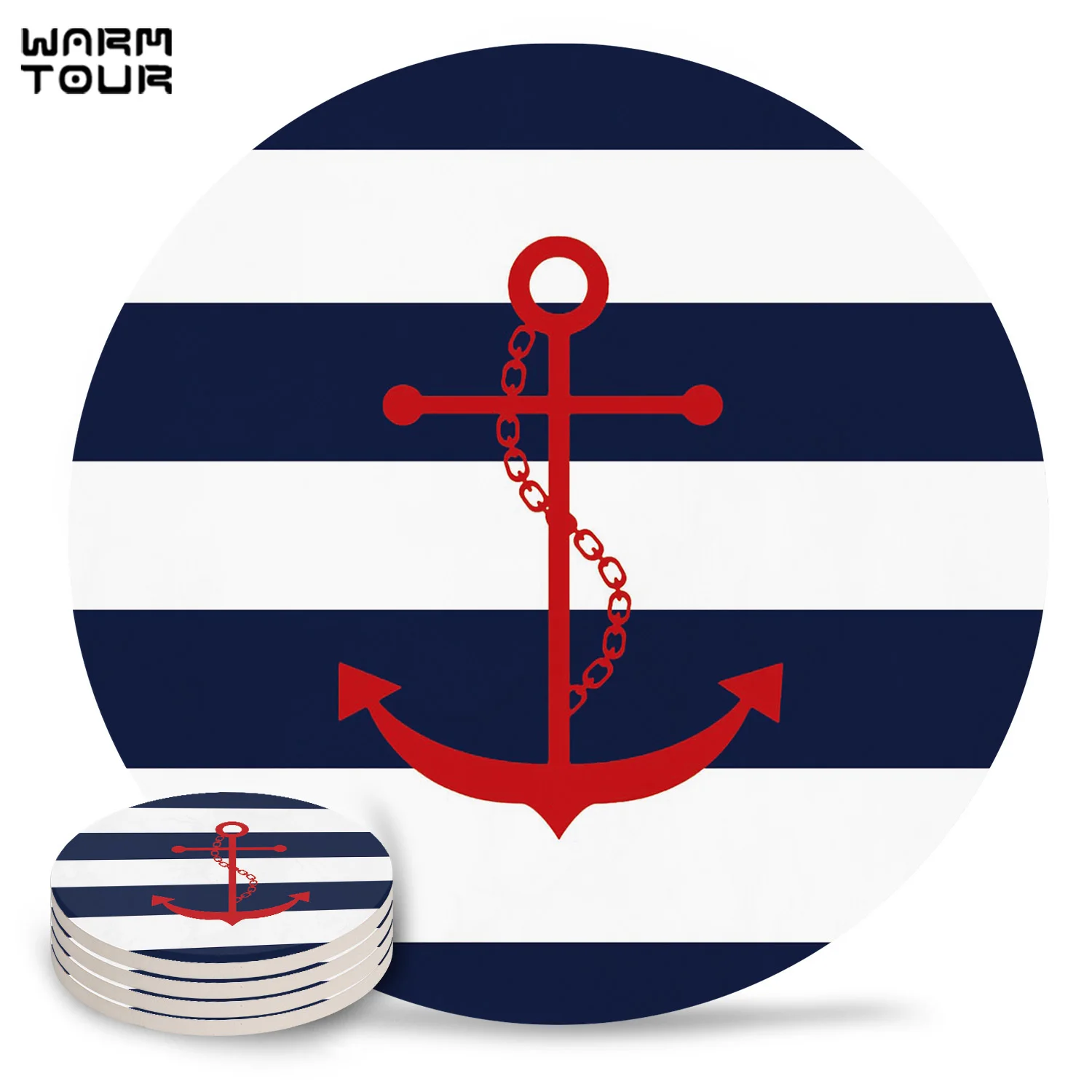 

4/6/8 PCS Blue White Stripes Anchor Placemat Ceramic Drink Coasters Table Decoration Kitchen Accessories Absorbent Moisture