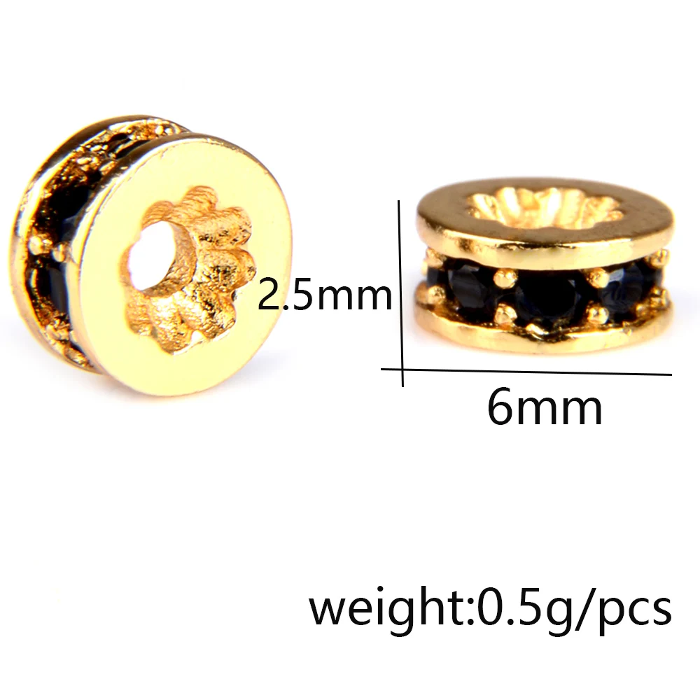 

3pcs/lot 6mm Copper Spacer beads Flat Round Pave CZ Charms Metal Loose Beads For Jewelry Bracelet Making DIY Accessories