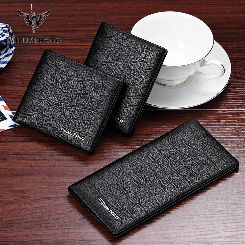 

WILLIAMPOLO Men luxury Wallet Genuine Leather Crocodile Pattern Bifold Money Wallets Coin Case Holder Cash Pocket New Purse