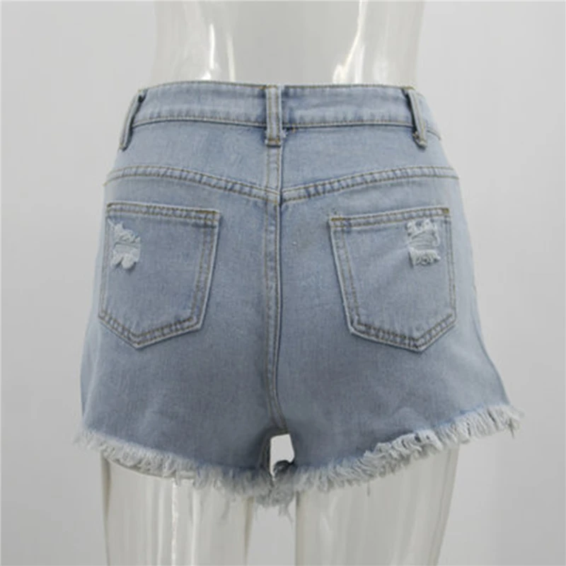 

Summer Ladies Sexy Hole Denim Shorts High Waist Denim Shorts Pockets Women Fashion Streetwear ClubHotpants