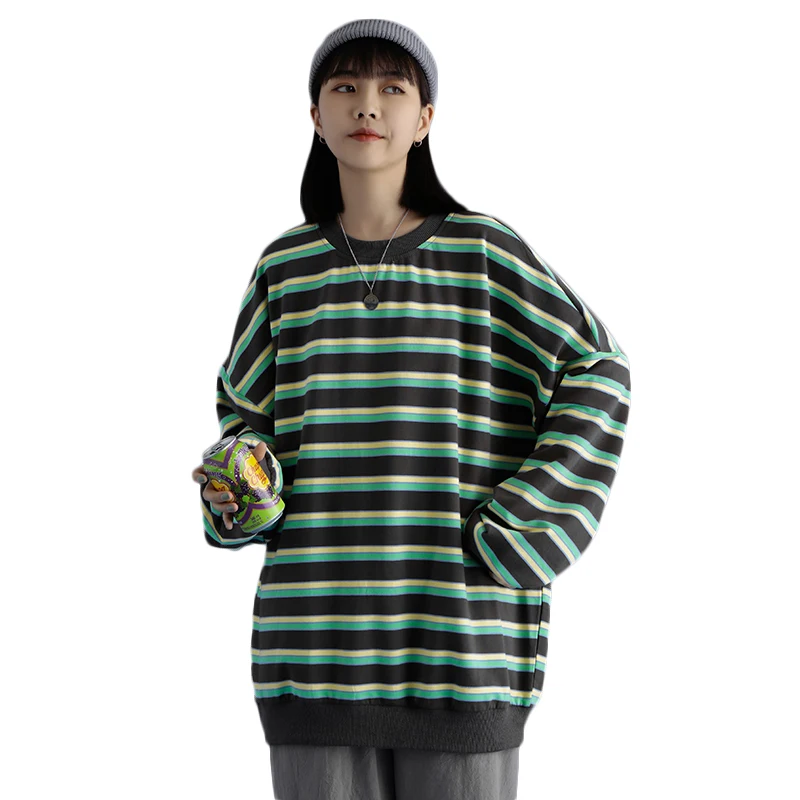 

LEGIBLE 2020 New Oversize Hoodies Women Striped Loose Sweatshirts Women Casual Lady Pullovers