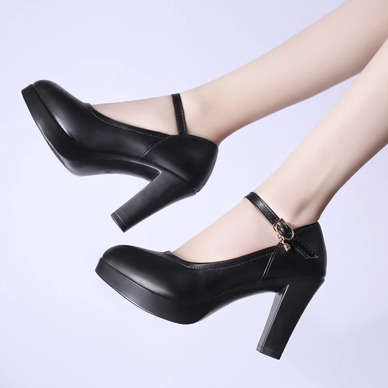 

2019 Sexy Buckle Ankle Strap Pumps Women Fashion PU Leather Square High Heels Round Toe Shoes Woman Wedding Shoes Femme