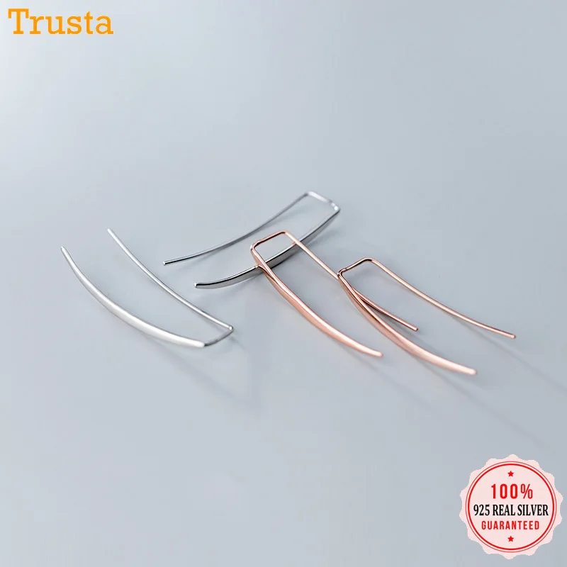 Trustdavis настоящее 925 пробы серебряные гладкие палка лунные серьги кольца для
