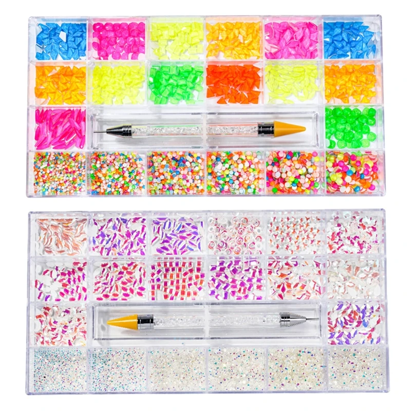 

21 Grids Nail Art Rhinestones Kit Multi Shapes Colors with Picker Set for Nails DIY Makeup Decor Crafts Supply for Salon K3NE