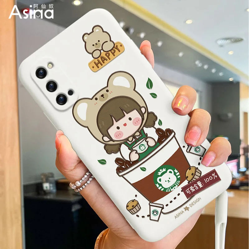 

ASINA Liquid Silicone Case For OPPO Reno 6 5 4 Pro Shockproof Cute Cartoon Cover Bumper For Realme X7 Find X3 Lite A73 A94 Funda