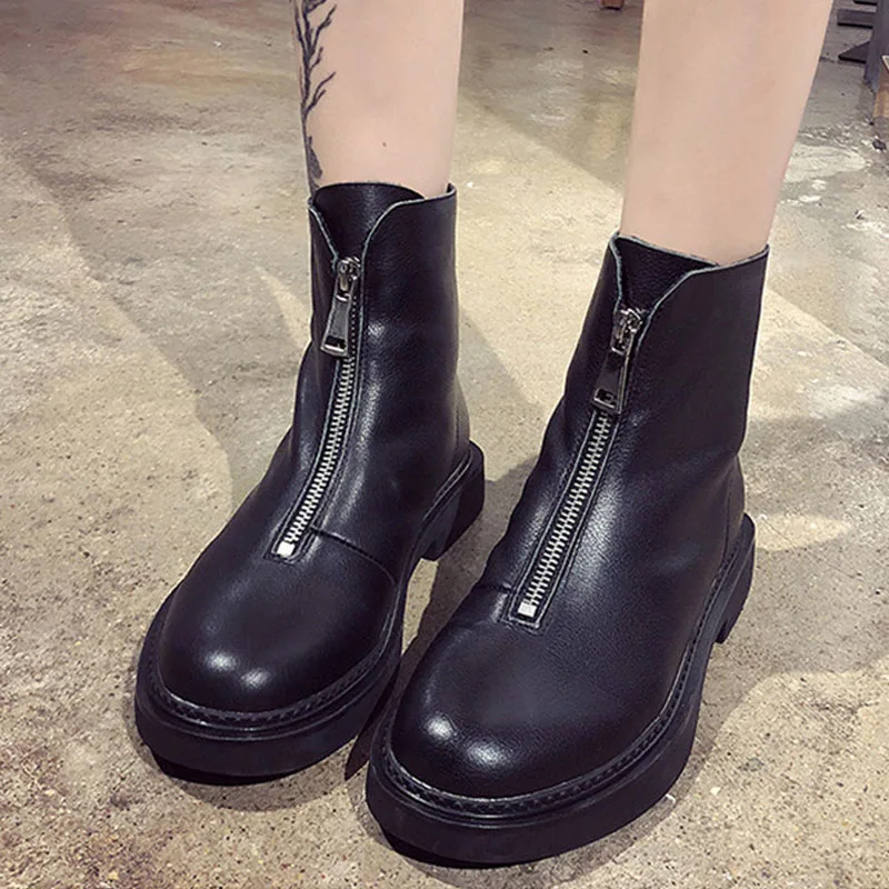 

TIMETANGLeather zippers female boots women cotton short ankle boots for women snow boots women leather shoes fashion shoes E1171