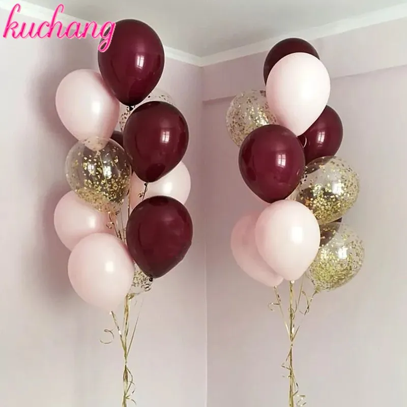 12 шт./лот 12-дюймовые латексные воздушные шары с конфетти розового бордового и