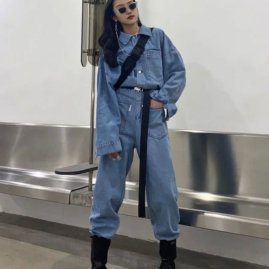 

Женский джинсовый комбинезон с длинным рукавом, в винтажном стиле