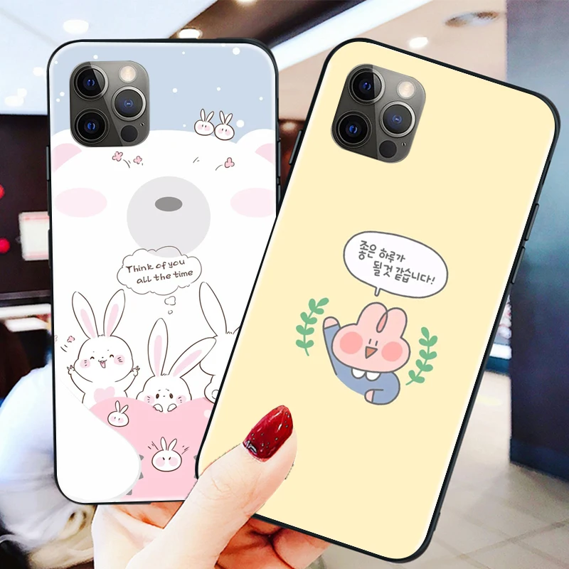 

Cute Cartoon Rabbit Animal Phone Case For iPhone 6 6S 7 8 Plus X XS XS Max XR 11 11 Pro 12 12 Pro Max Soft TPU Lovely Back Cover