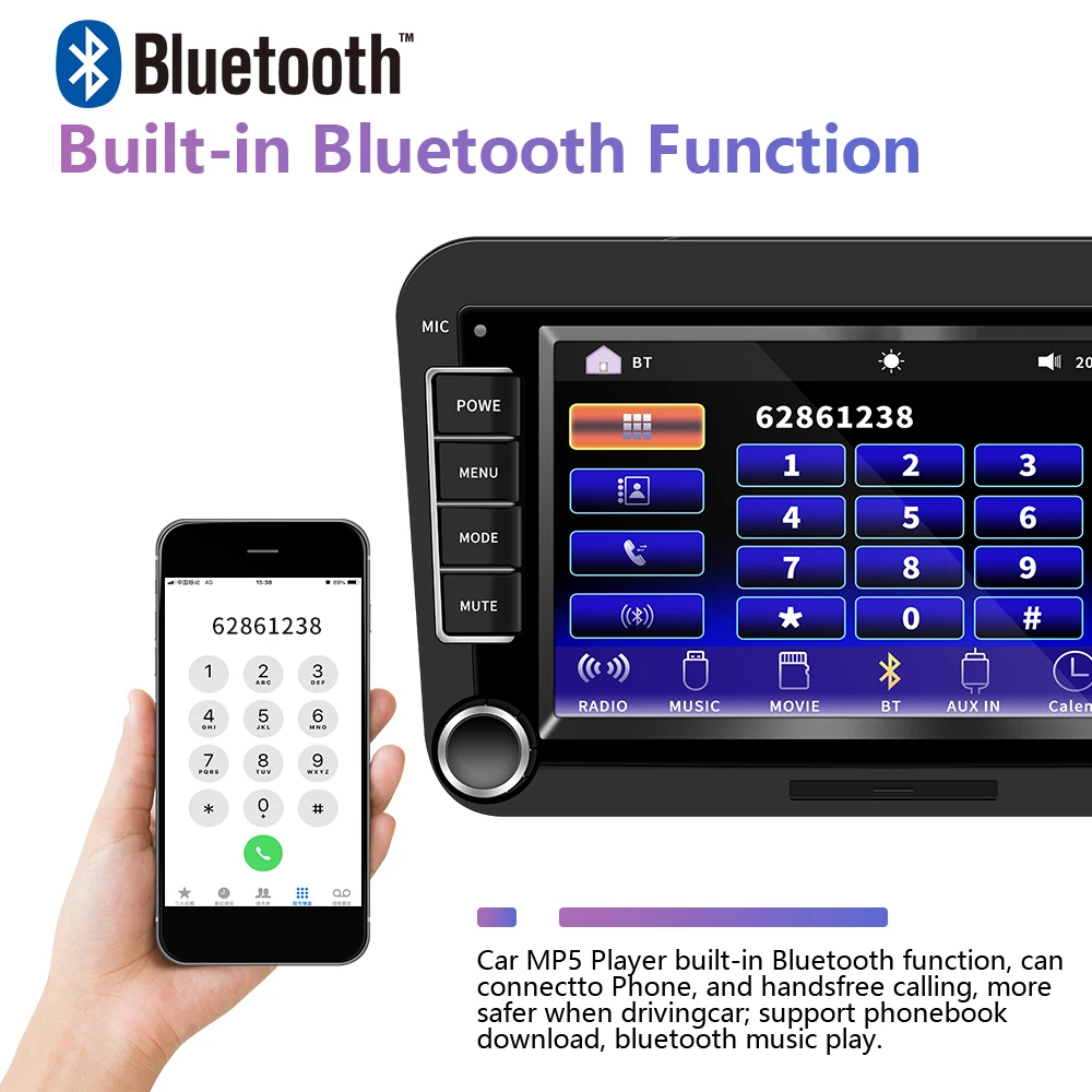 Автомагнитола Podofo мультимедийный плеер 2 din с 7 &quotэкраном Bluetooth MP5 для гольфа Polo Skoda