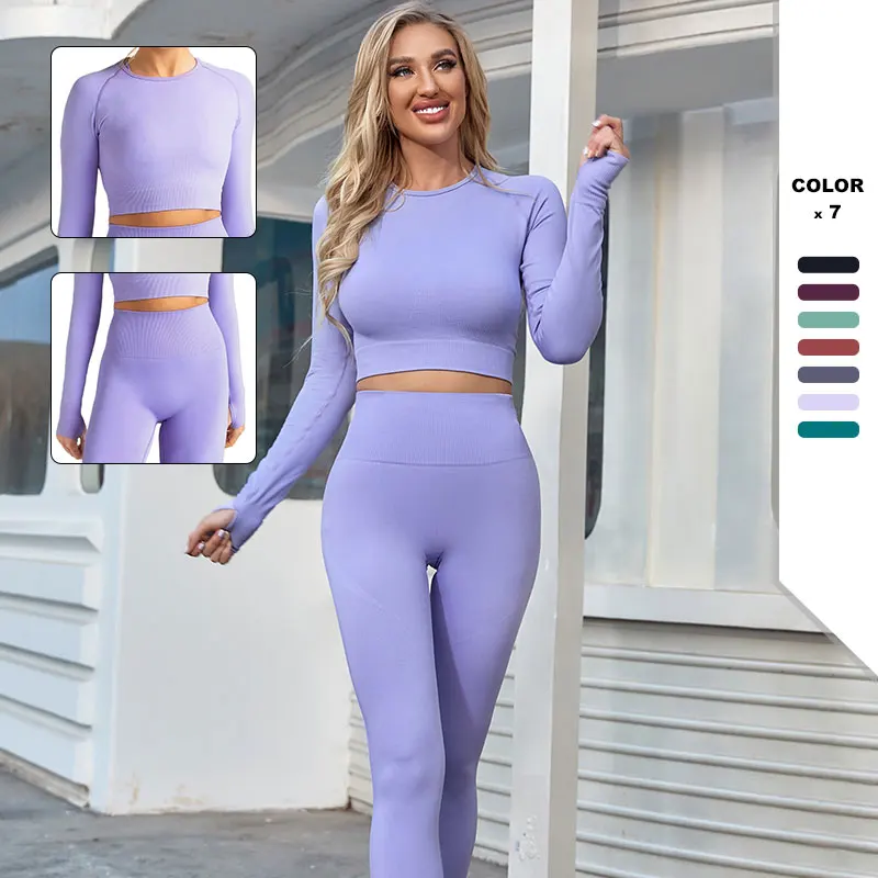 

New Women Vital Seamless Yoga Set Gym Clothing Fitness Long Sleeve Crop Top High Waist Seamless Leggings for Fitness Sports Suit