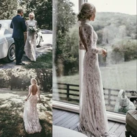2020 bobo sheath full lace wedding dress high neck long sleeve backless bridal dress slim fit sexy country beach wedding gowns