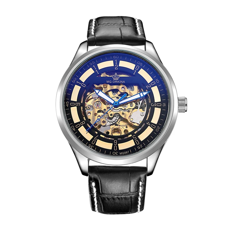 Часы мужские механические с большим циферблатом и кожаным ремешком | Наручные