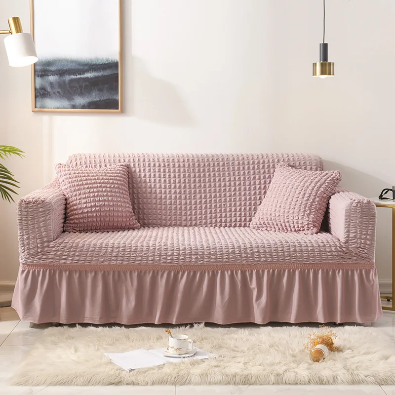 

Seersucker Elastic Polyester Sofa Cover Luxurious Skirted Down-knitted Fabric Cover Protective Cover 1/2/3/4 Seat