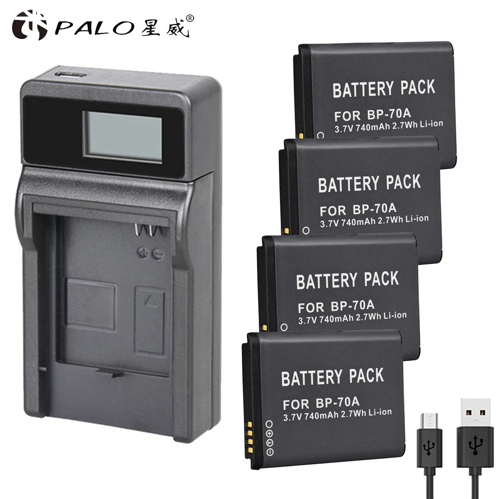 PALO 1 шт. аккумуляторная батарея для цифровых фотоаппаратов BP-70A для SAMSUNG ES65 ES70 ES73 PL80 PL90 PL100 ST30 ST60 SL50 SL600 TL105 TL110 WP10 WB35F - Цвет: 4 battery 1 charger
