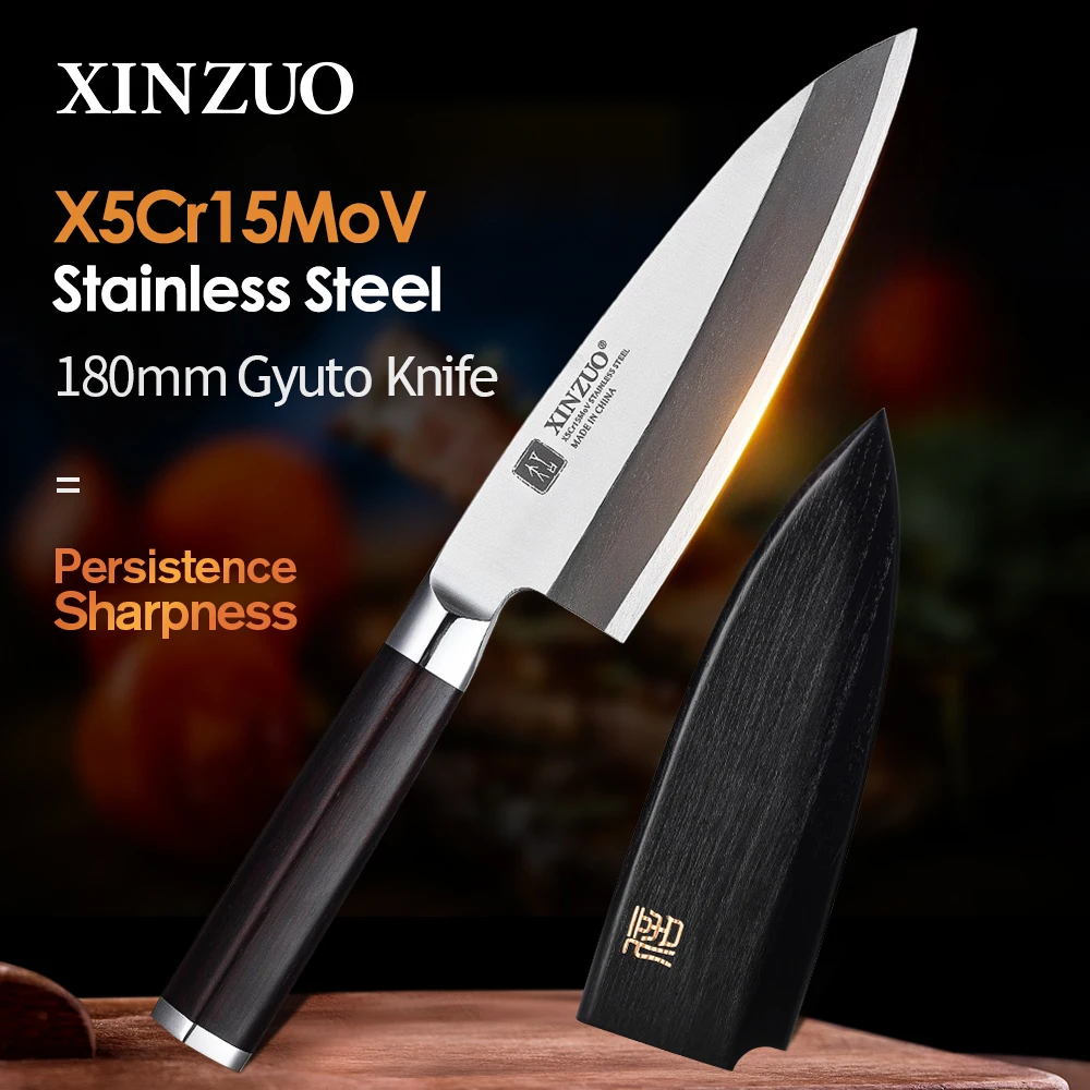 

XINZUO 180MM Gyuto Knife X5Cr15MoV Stainless Steel Japanense Style Deba Filleting Knife Fish Head Kitchen Knives Ebony Handle