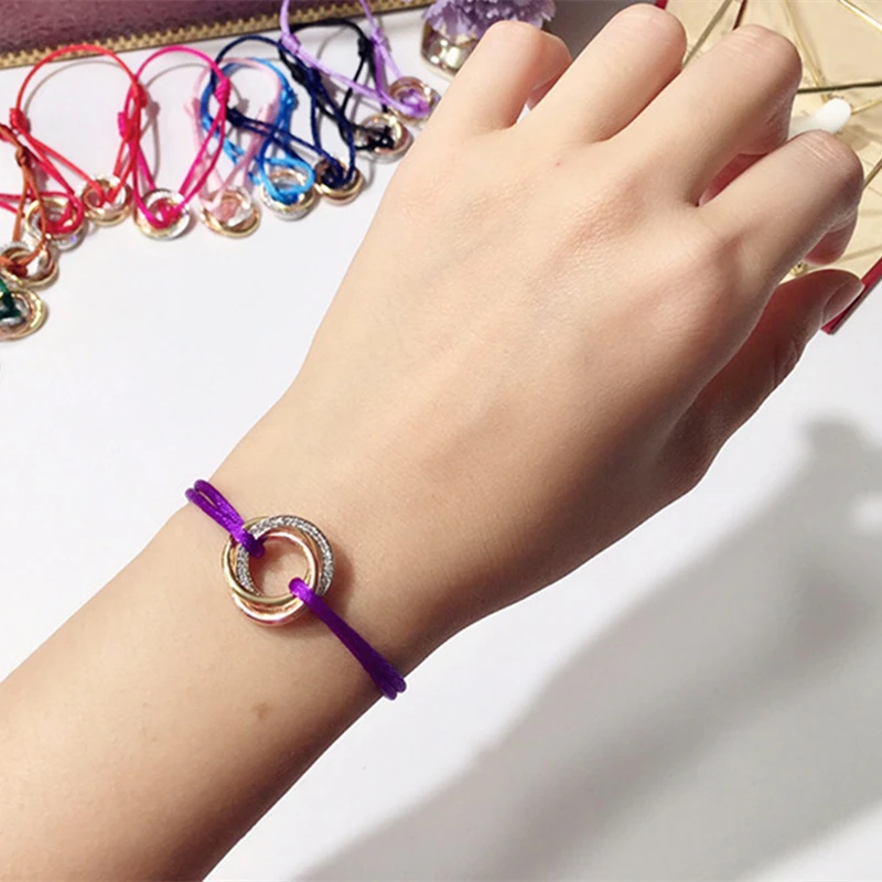 Трехцветный Круглый браслет ручной работы из циркония и нержавеющей стали для