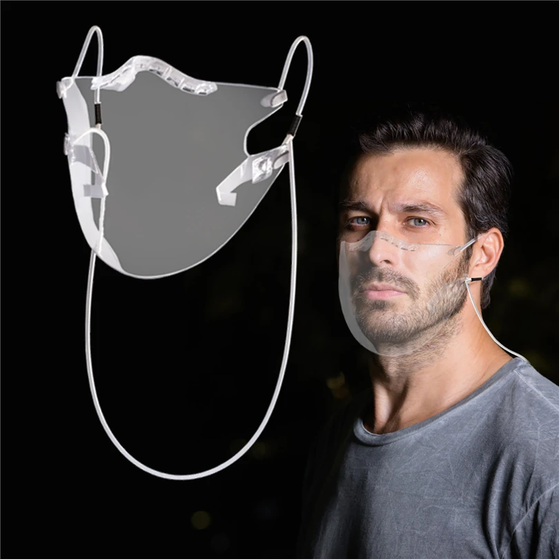 

2PCS Durable Face Mask Combine Plastic Anti-Fog Reusable Clear Face Mask Shield Transparent Mouth Cover Protective Mask J60