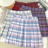summer women cute kawaii harajuku korean plaid skirts preppy style pleated short skirts mini high waist a line skirts female