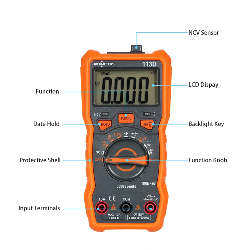 Цифровой мультиметр RICHMETERS RM113D NCV 6000 отсчетов автоматический выбор диапазона