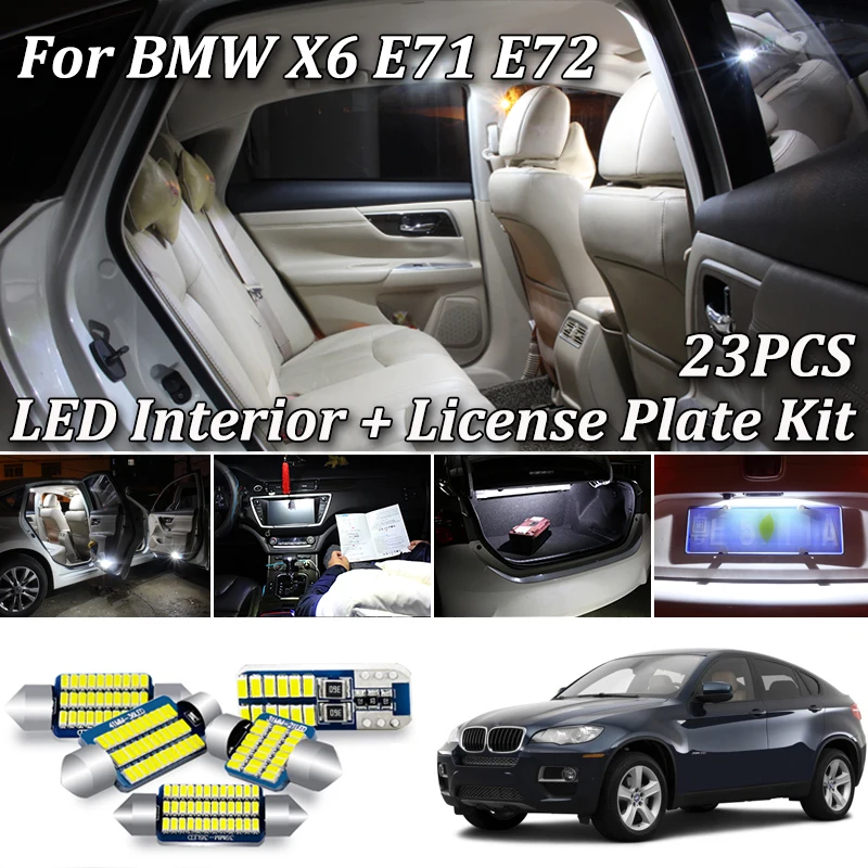 

23Pcs White Error Free Canbus For BMW X6 E71 E72 LED Interior Dome Map Trunk Glove Light + License Plate Lamp Kit (2007-2014)