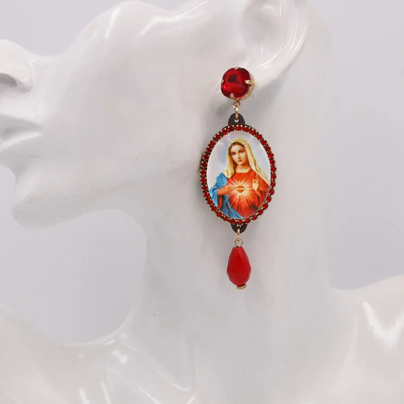 Серьги-подвески женские с кристаллами Дева Мария 2021