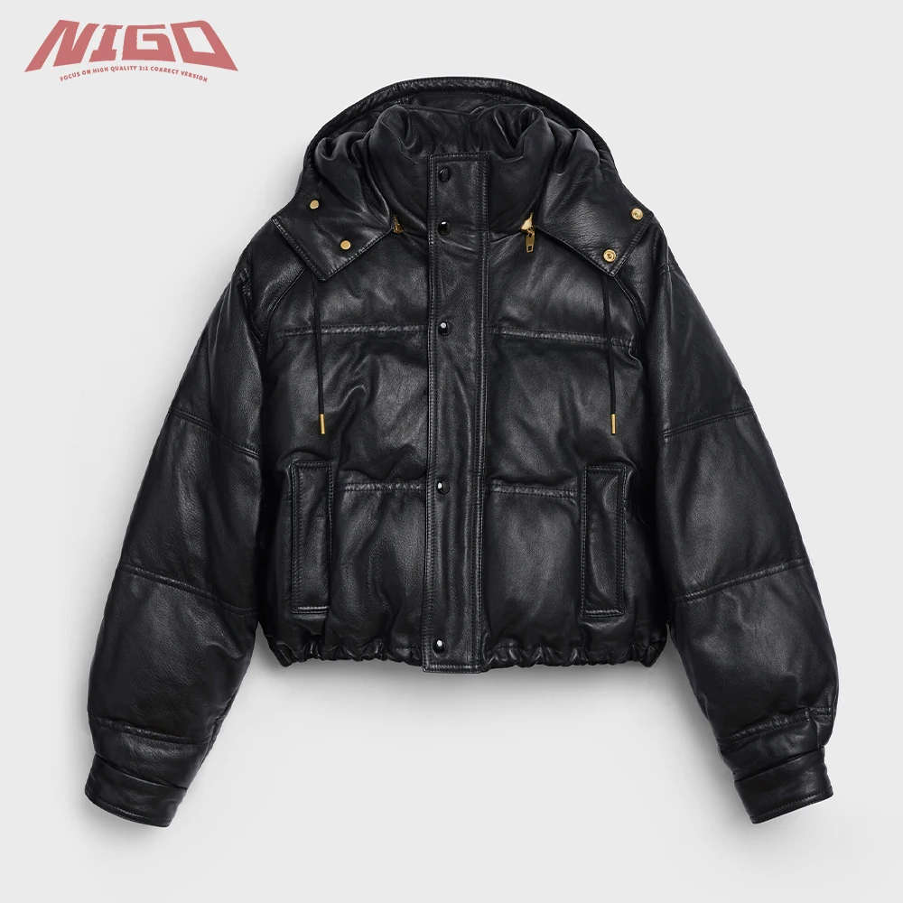 

NIGO Ms 21ss Lambskin Cropped Quilted In Lambskin Leather Coat Puffer Jacket hg#nigo59281