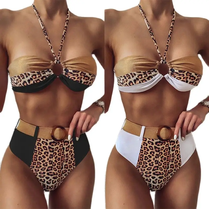 Sexy Feminine Bikinis Set Leopard Color Matching Swimwear Women Clothing Wholesale High Cut Beach Wear Drop Shipping For Woman