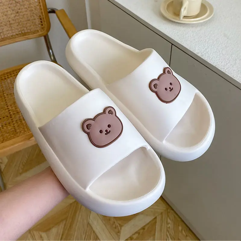 

Women Men Summer Slippers Sandals Beach Slides Flip Flops Cartoon Bear Dog Tiger Thick Soled Boys Girls Unisex Bathroom Shoes