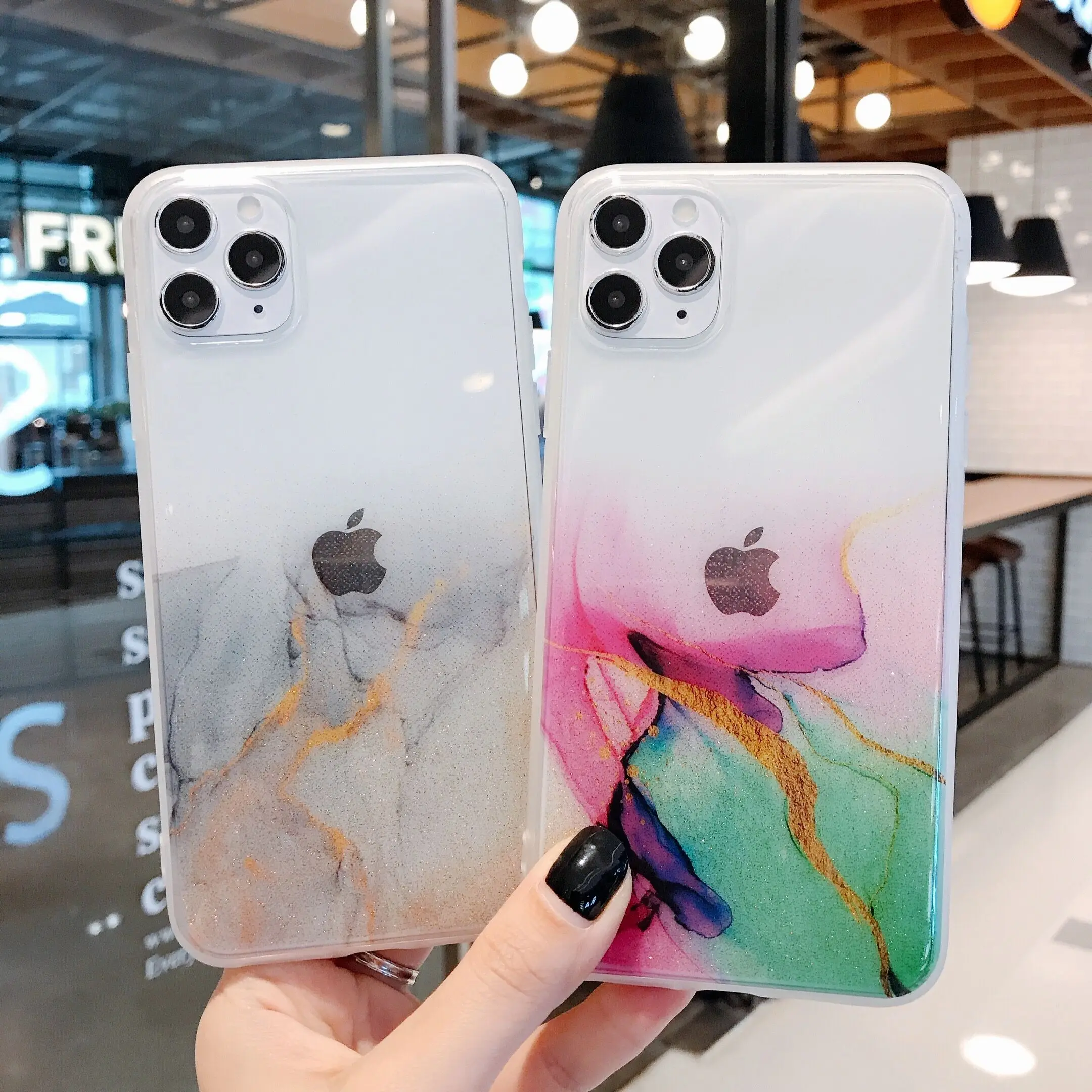 Чехол для iPhone 13 12 11 Pro Max Mini XS XR X 6 7 8 Plus SE 2020 IMD блестящий Мраморный мягкий прозрачный