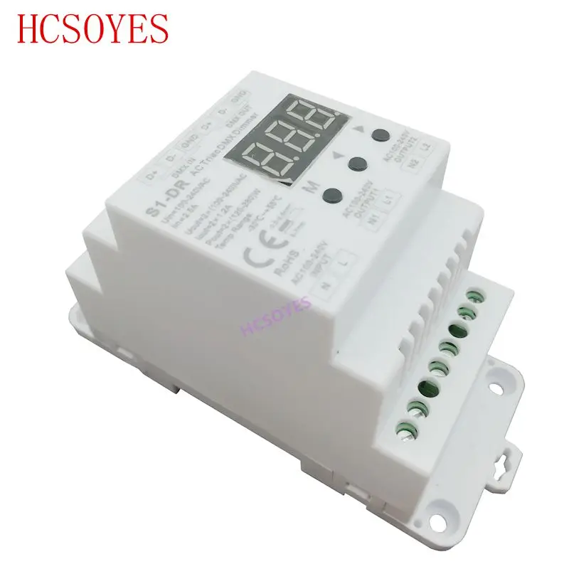 S1-DR AC100V-240V din-рейку 2 канала 2CH AC Triac DMX диммер, двухканальный выход кремния DMX512 светодиодный контроллер