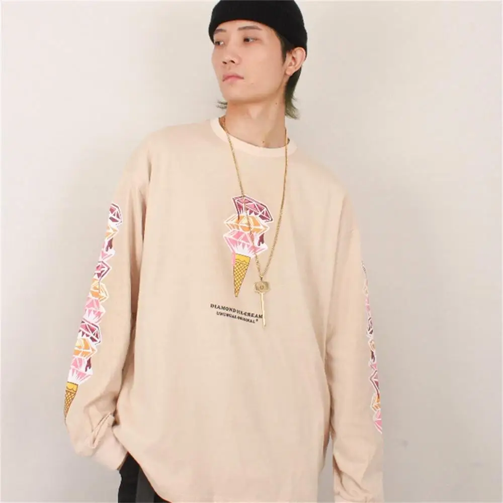 Осень 2020 футболка с принтом мороженого пуловеры мужские свободные футболки в