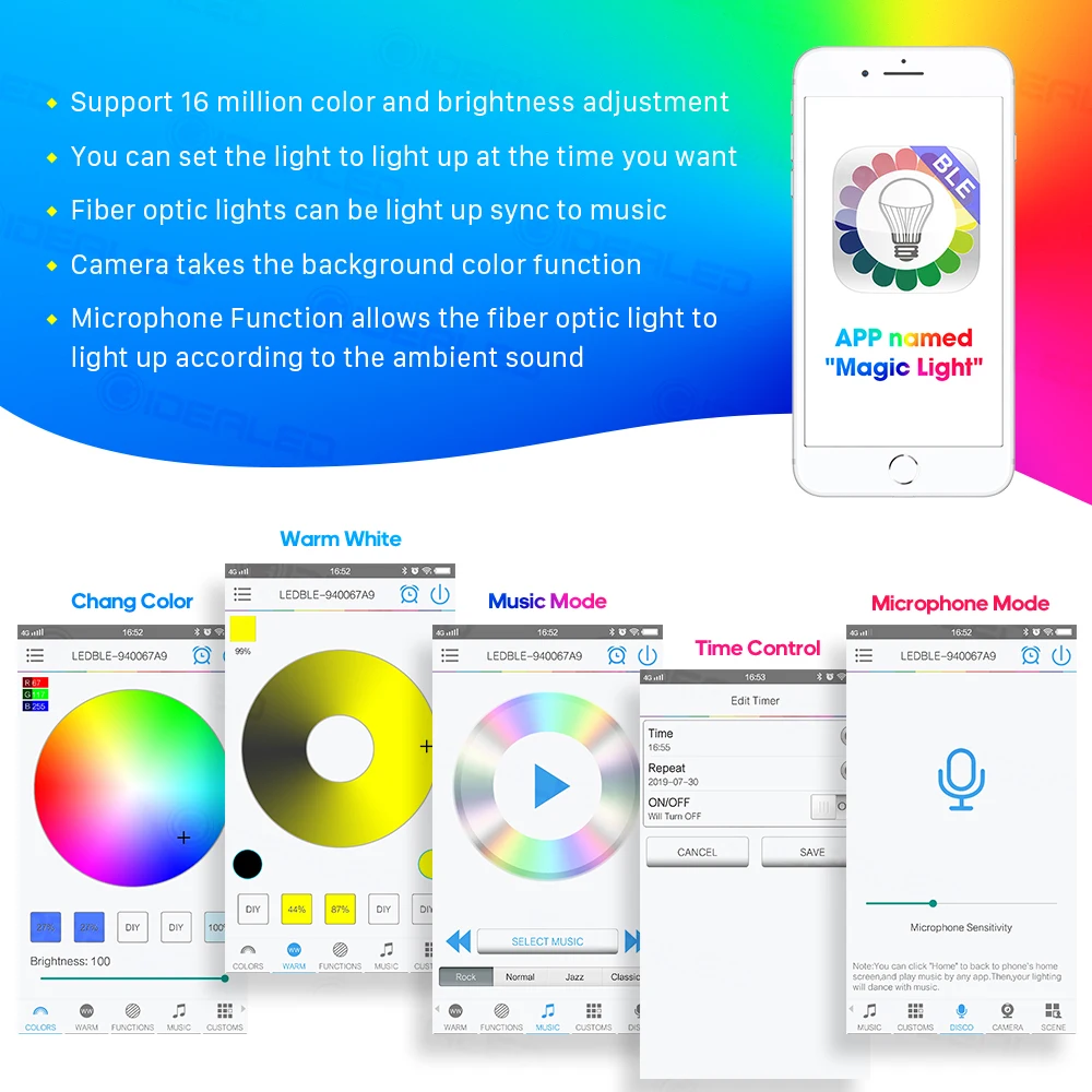 Smart APP control Optic Fiber Lights RGBW Starry Sky Effect Ceiling Light 2-5m Optical Cable available Car Decoration | Лампы и