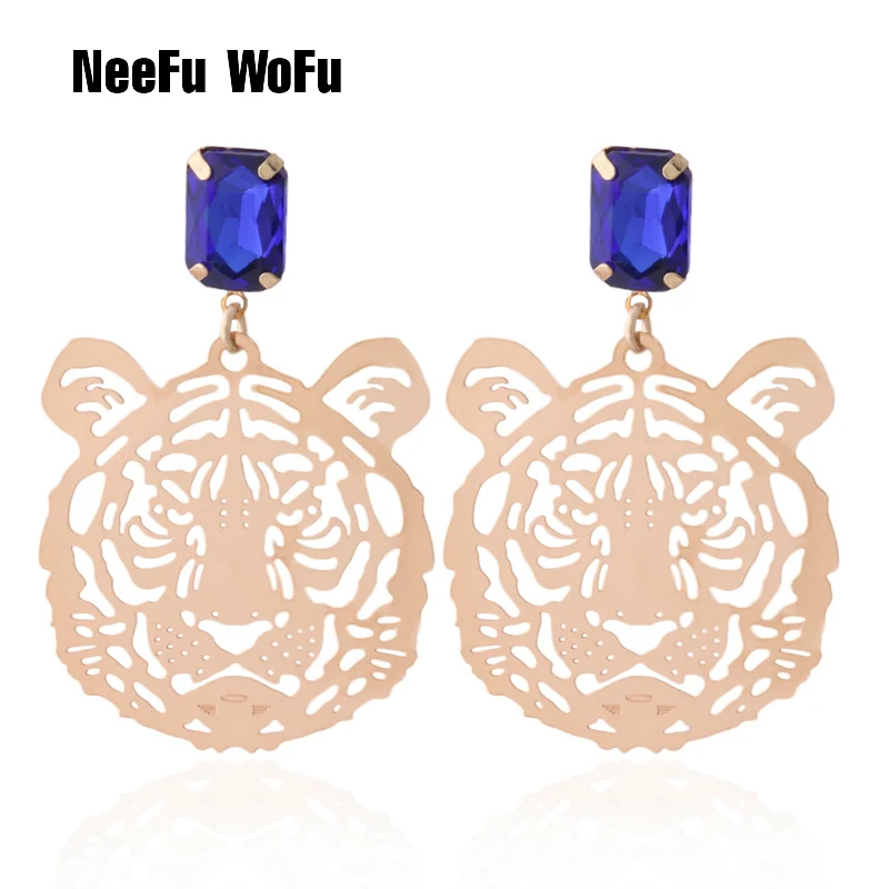

NeeFu WoFu copper Tiger Earrings For Woman leopard Trend lion glass Earring Female Earrings Grote Oorbellen Gift