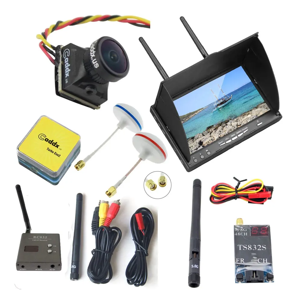 

LCD5802D DVR FPV монитор 7 дюймов + FPV 5,8 ГГц Клевер гриб антенна RP-SMA + FPV камера Caddx Turbo EOS2 16:9 NTSC + RC832S + TS832S