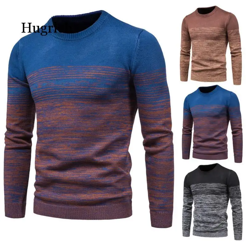 

New Autumn Men's Knitwear Hedging Round Neck Variegated Contrast Fashion Base Sweater Male Tops