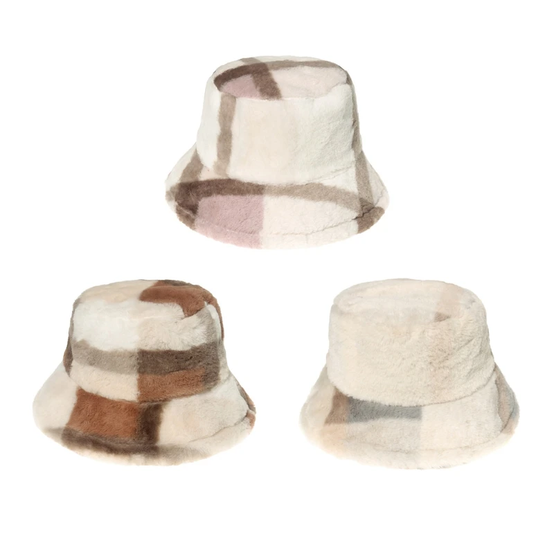 

Lattice Plush Fisherman Basin Hat Autumn Winter Outdoor Trend Casual Hat 35EF