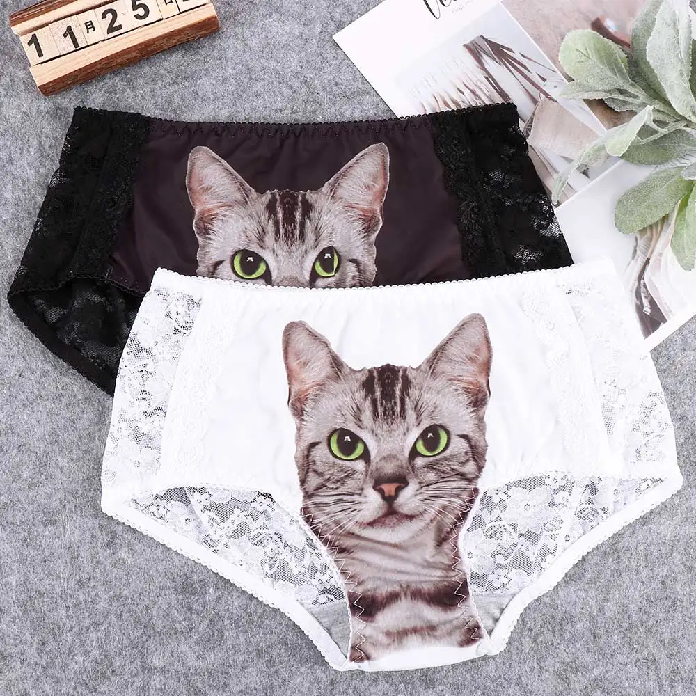 3D печать Для женщин милые трусики Кот с принтом женское нижнее белье