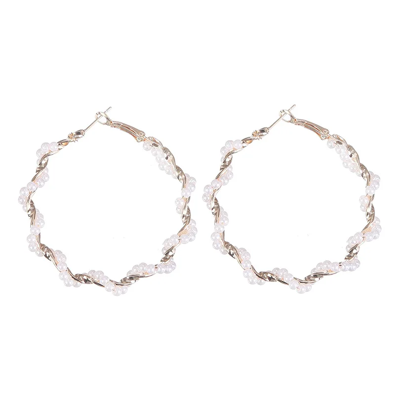 

Big Round Circle Pearls Wrist Earrings Creative Pearl Earrings Big Circle Simplicity Alloy Earrings Retro Exaggerated Jewelry