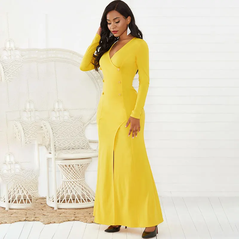 Женское длинное однотонное платье макси черное официальное весеннее с глубоким V