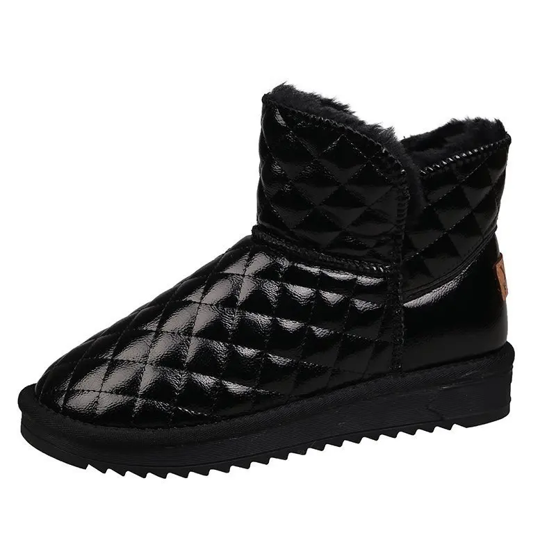 

Snow boots 2021 autumn/winter new fashion round-headed grid in the barrel thick-bottomed casual wear schoolgirl cotton boots