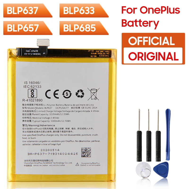 Оригинальный аккумулятор для телефона OnePlus BLP637 5 5T 6T 7T Pro BLP571 1 2 3T BLP685 7