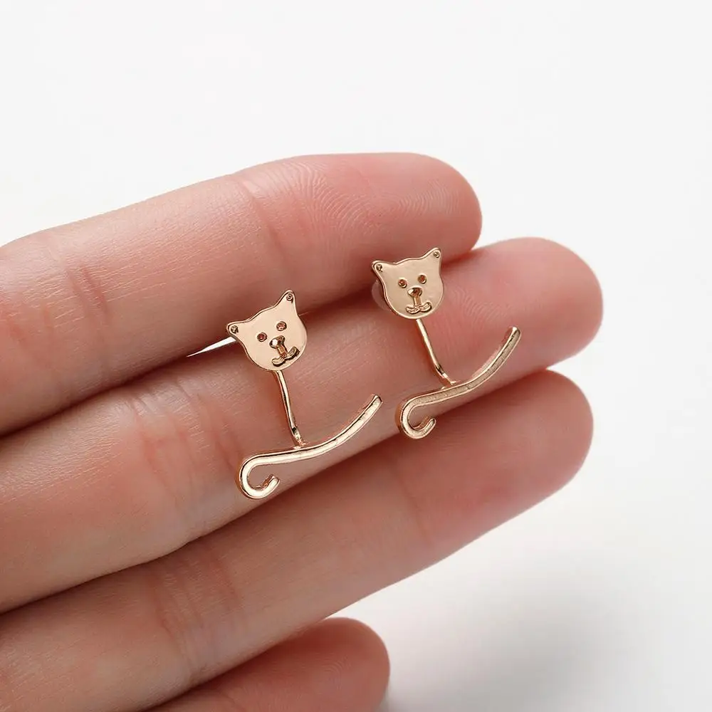 QIAMNI Lovely Cat Animal S shaped Ear Jackets Piercing Stud Earring Birthday Party Gift Front Back Jewelry Pendientes | Украшения и