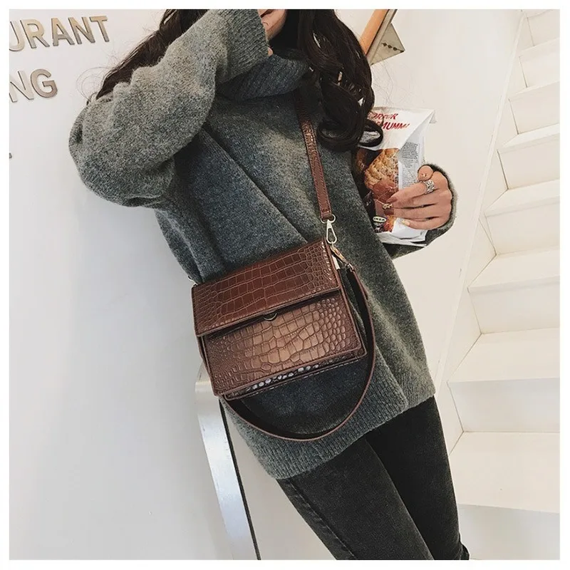 

Fashion Crocodile Pattern Organ Bags Small PU Leather Shoulder Flap Cover Bags for Women Chain Luxury Hand Bag Female Wide Strap