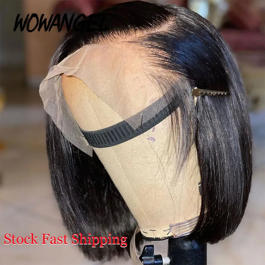 

WOWANGEL Lace Front Human Hair Wigs Short Straight Bob Wigs For Black Women Natural Hairline Preplucked Bleached Knots Closure