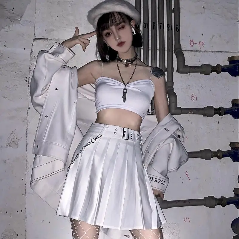 

Harajuku high waisted skirts white pleated skirt a line oversized women preppy korean fashion clothing summer new club outfits