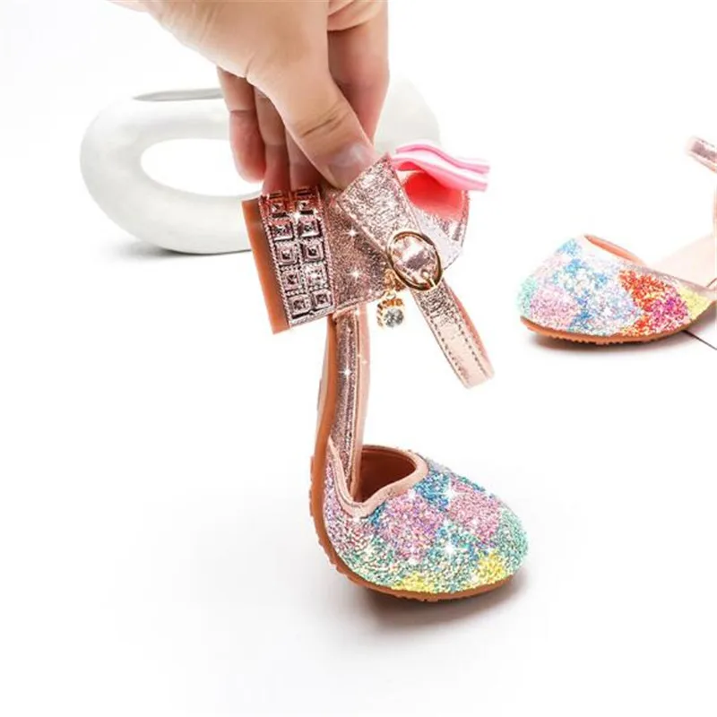 

New Girls Princess Summer Sandals Children Shoes Student Toddler Party Crystal Shoes Kids High Heels 041