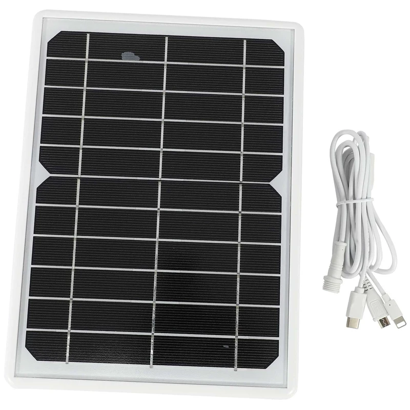 

8W Solar Panel Charger Solar Cells With Mini USB/Type C/8Pin USB 3 In 1 Cable For 5V Camping Fan Hiking Lamp Generator
